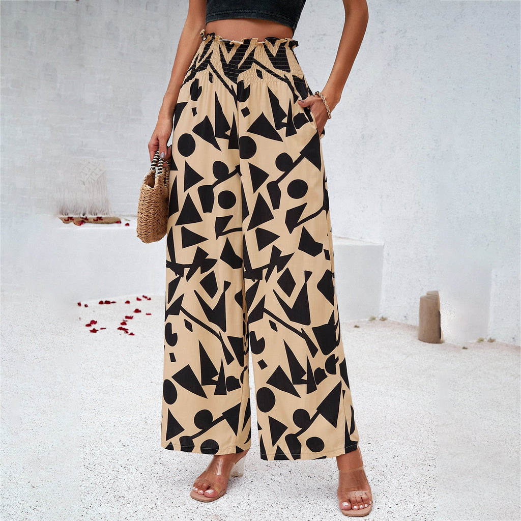 Pantalon imprimé été taille haute ample droit décontracté pour femme