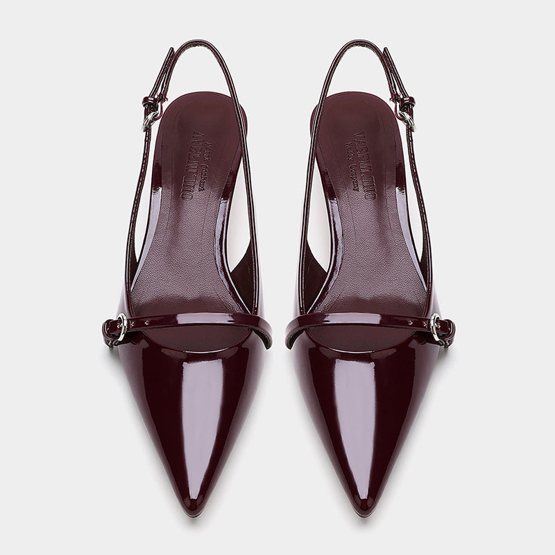 Mules slingback bout pointu rétro bordeaux rouge élégant pour femme