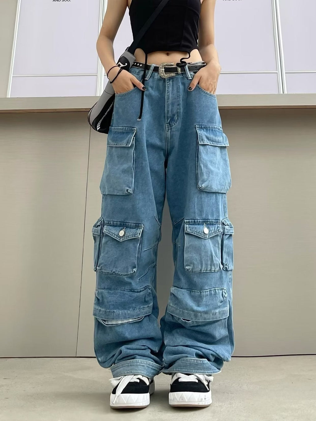 Jean taille haute jambes larges à nouer-dye urbain pour femme