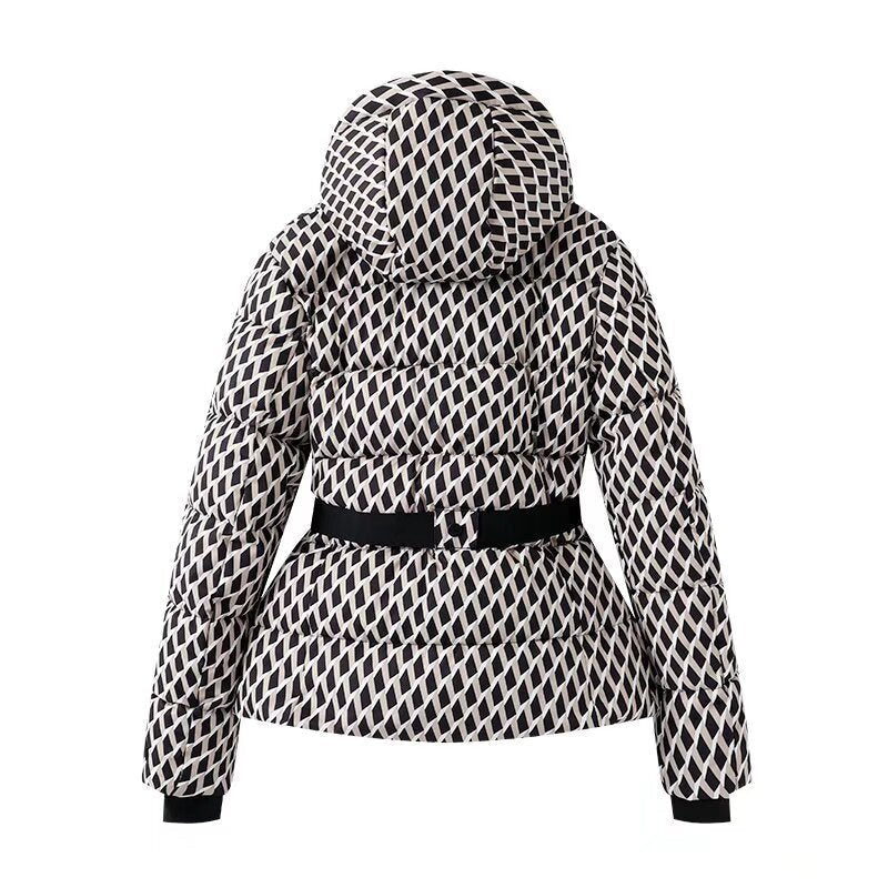 Doudoune ceinturé duvet chaud à carreaux hiver style urbain pour femme