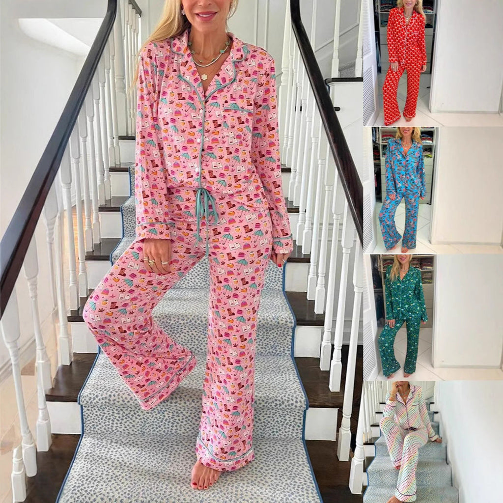 Ensemble automne fleuri confortable deux pièces pyjama homewear décontracté pour femme