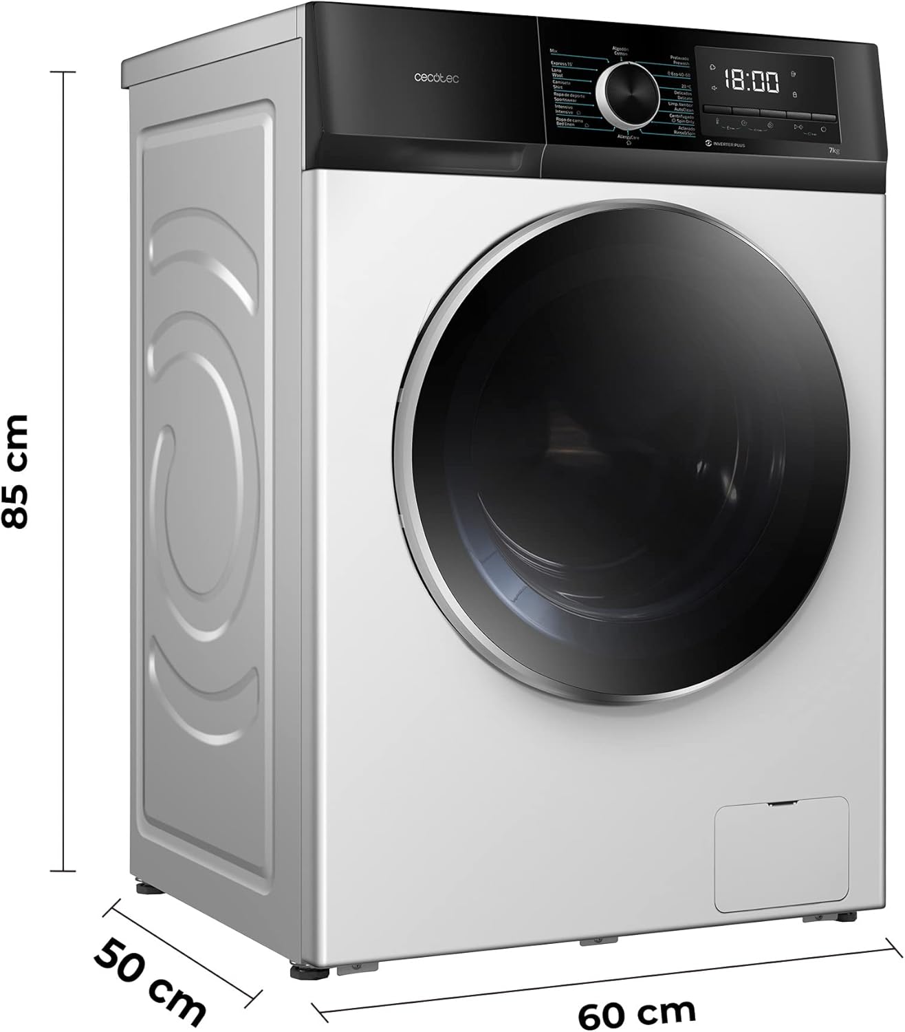 2026 Cecotec Bolero Dresscode 10500 Inverter Steel A. Lave-linge 10 kg Steel, 1400 tr/min, Moteur Inverter Plus, Vapeur, Classe A.
