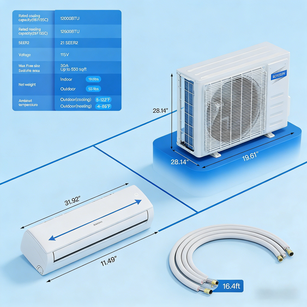 2026 12,000 BTU 21 SEER2 115V Mini Split Air Conditioner with Heat Pump Ductless Inverter & Install Kit
