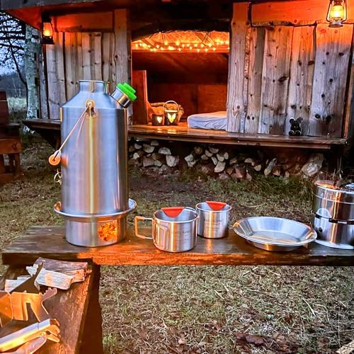 2026 Kelly Kettle Ultimate Base Camp Kit – 54 oz großer Campingkessel aus Edelstahl, leichter Campingkessel mit Pfeife, Kelly Kettle-Kocher zum Angeln, Jagen, Wandern