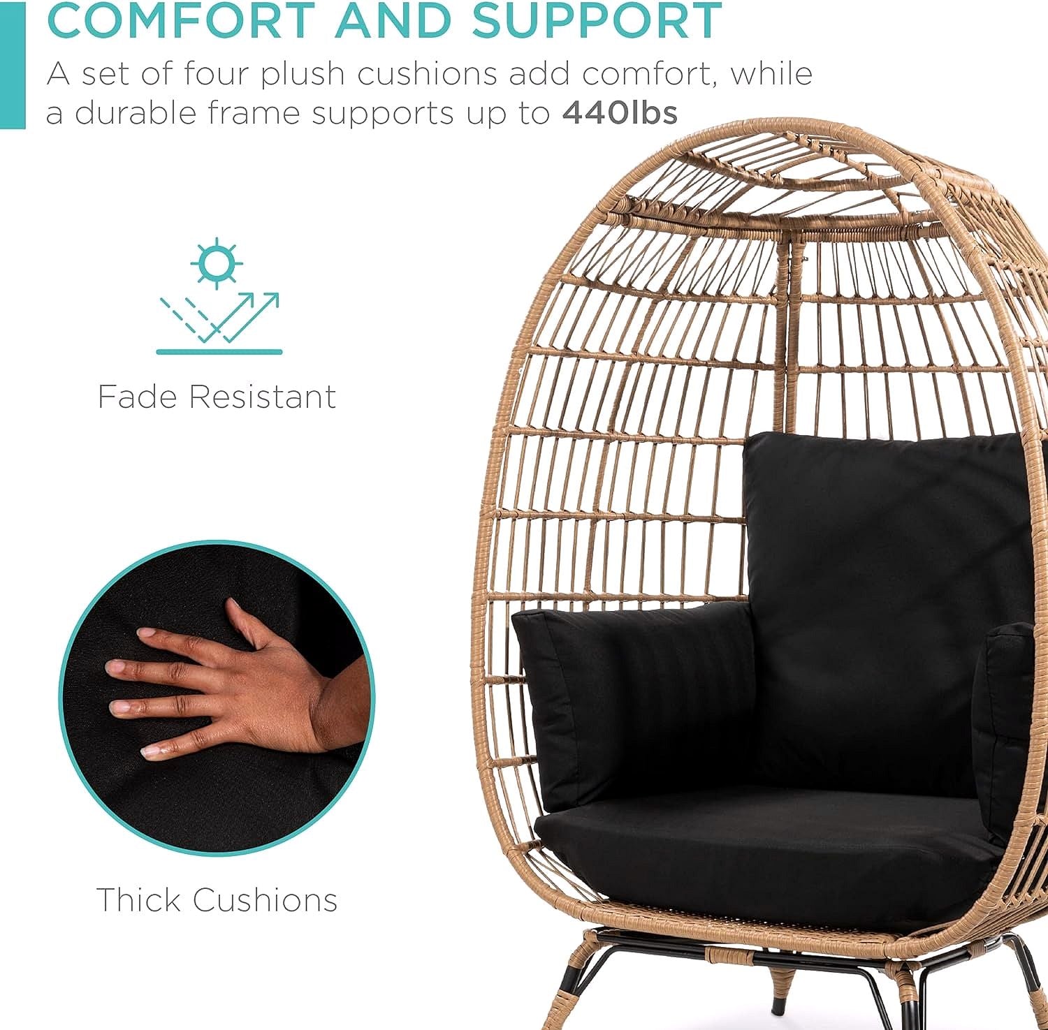 2026 Chaise à œuf en rotin Best Choice Products – Chaise longue surdimensionnée pour l'intérieur et l'extérieur, idéale pour la terrasse, le jardin et le salon