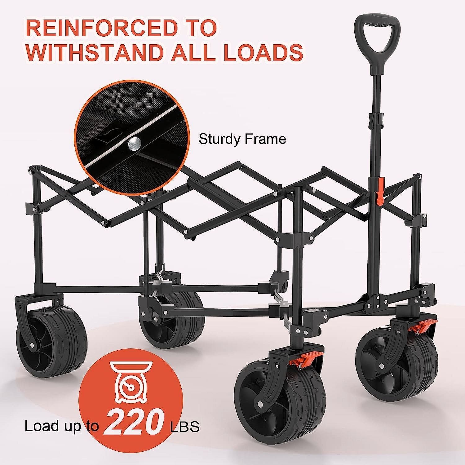 2026 Chariot pliable Navatiee T1 – Chariot de transport robuste avec grandes roues, wagon pliant pour plage et courses avec poches latérales et freins, idéal pour camping, jardin et sport
