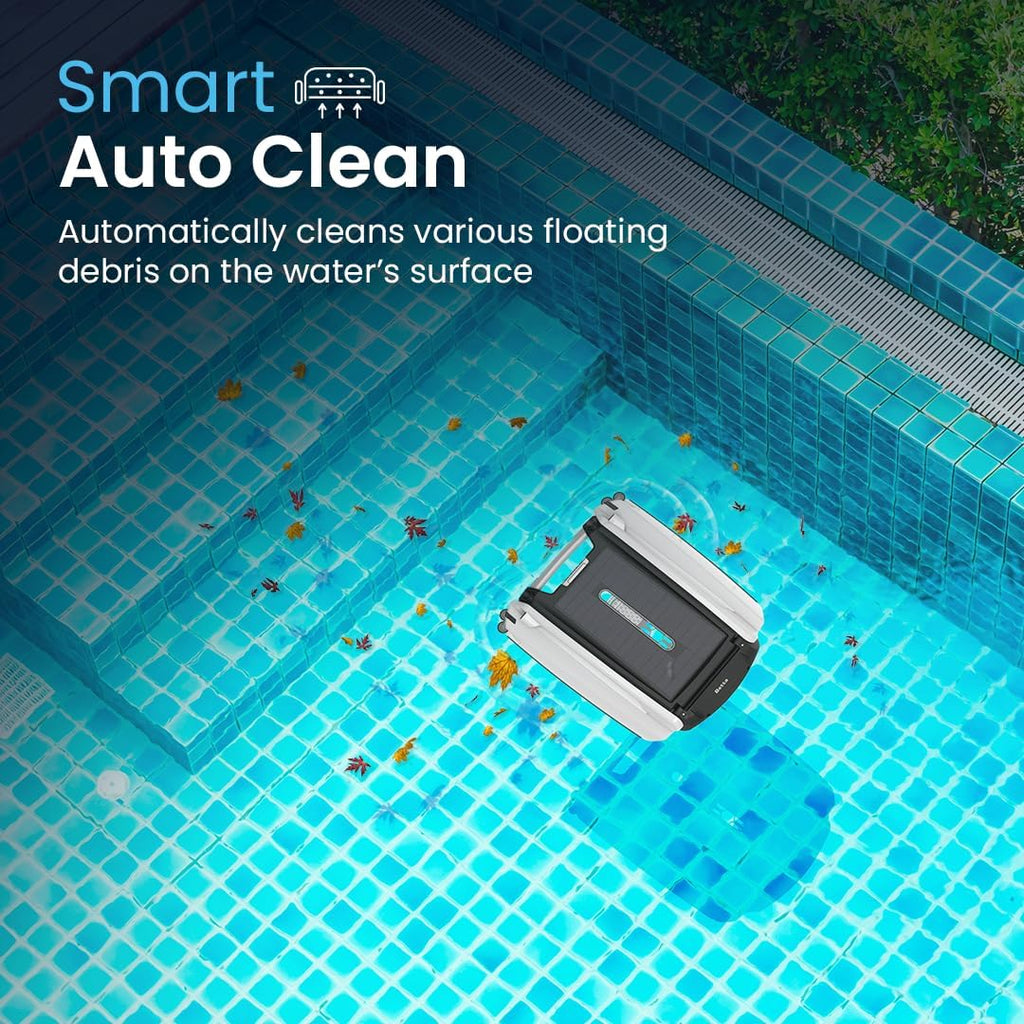 2026 Solarbetriebener automatischer Roboter-Skimmer-Reiniger für Pools mit 30 Stunden kontinuierlicher Reinigungsleistung durch Akkubetrieb und überarbeiteten, salz- und chlortoleranten Twin-Motoren (weiß)