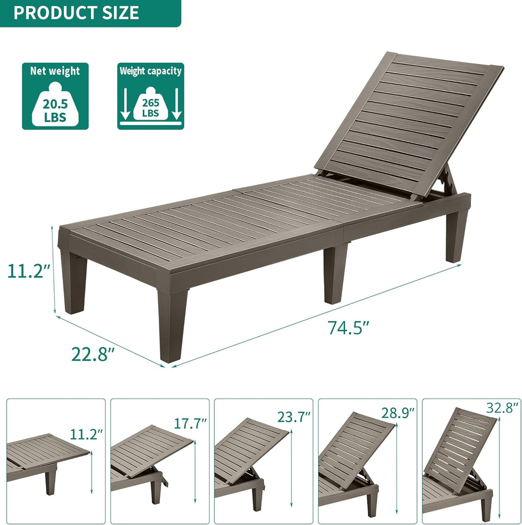 2026 Chaiselongue-Stühle für den Außenbereich, 4er-Set mit verstellbarer Rückenlehne, stabile Liegen für Terrasse und Poolrand, einfache Montage, wasserdicht und leicht mit einer Tragfähigkeit von 120 kg, schwarz