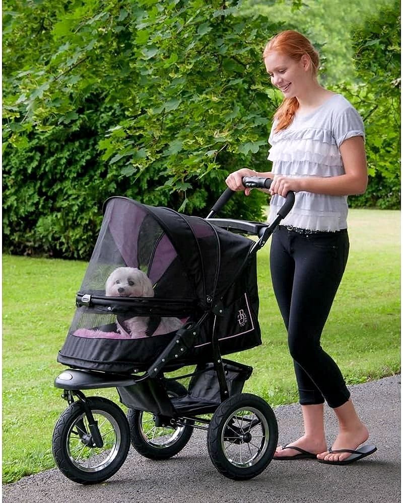 2026 Poussette pour animaux No-Zip NV pour chats et chiens Entrée sans fermeture éclair · Pliage à une main · Roues remplies de gel · Coussin en peluche & protection contre les intempéries inclus · 3 coloris