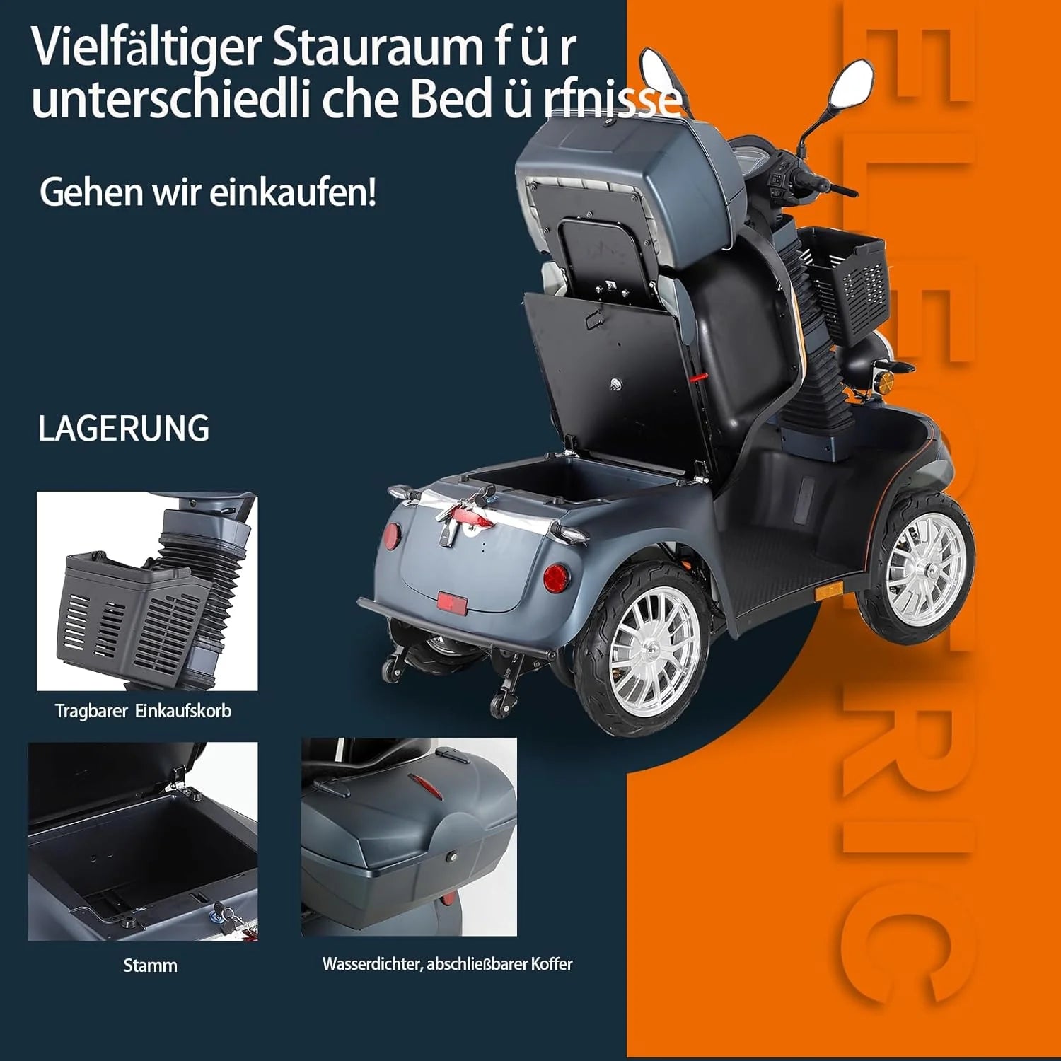 2026 ZVGREEN-Mobilitätsroller mit 4 Rädern-Seniorenmobil-Kapitänssitz-Max. 15km/h-geräumiger Stauraum-drehbarer Sitz-Elektromagnetische Bremse