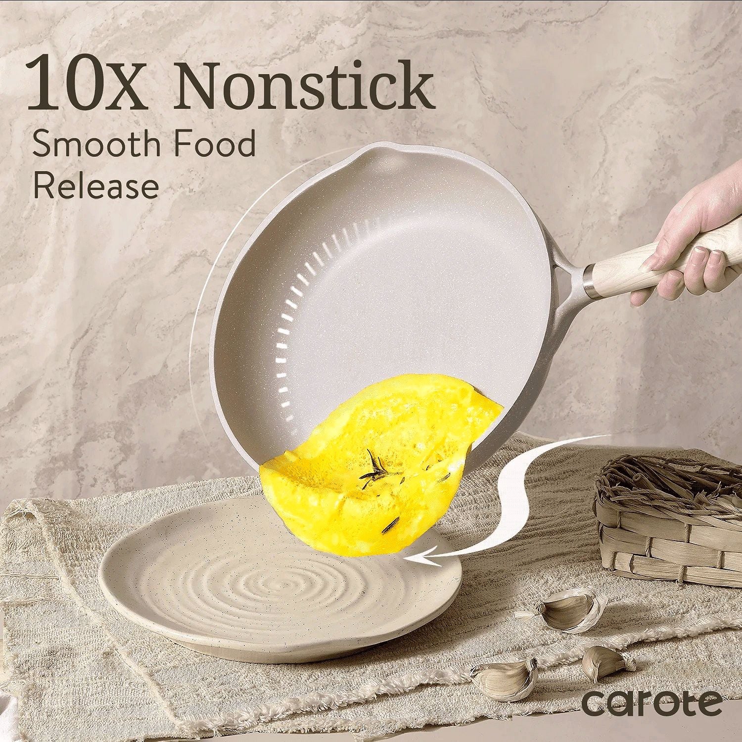 2026 CAROTE Ensemble de casseroles et poêles antiadhésives, Batterie de cuisine induction 21 pièces (Granit beige)