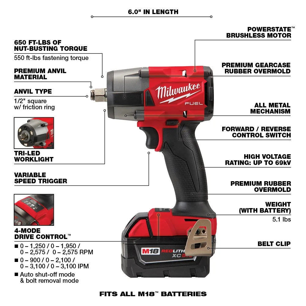 2026 2025 M18 FUEL 18V Akku-Kit Combo mit 7 Werkzeugen und 5,0 Ah Lithium-Ionen-Akku ohne Bürstenmotor