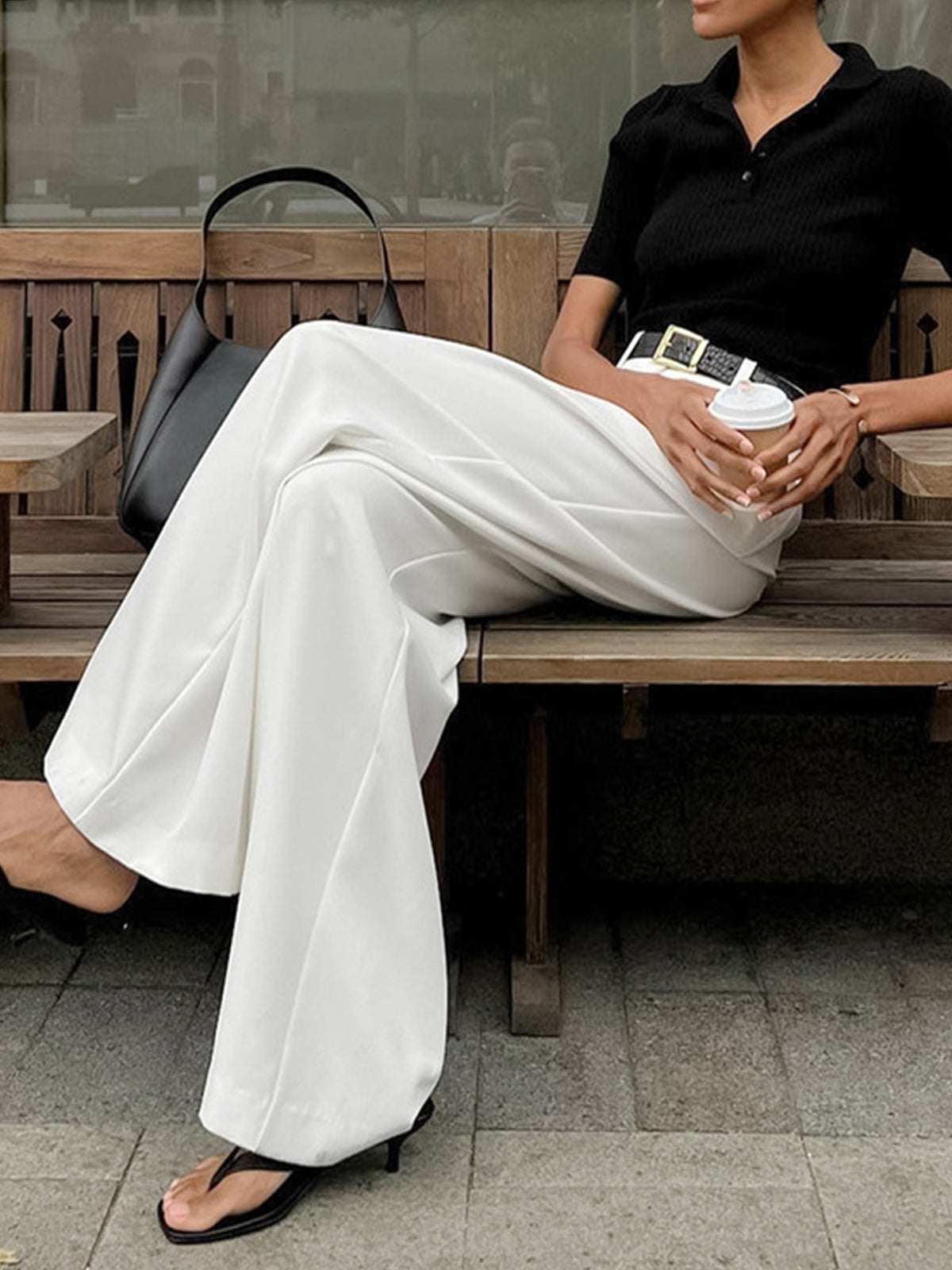 Pantalon coupe décontractée high waisted jambes larges tailleur bureau pour femme