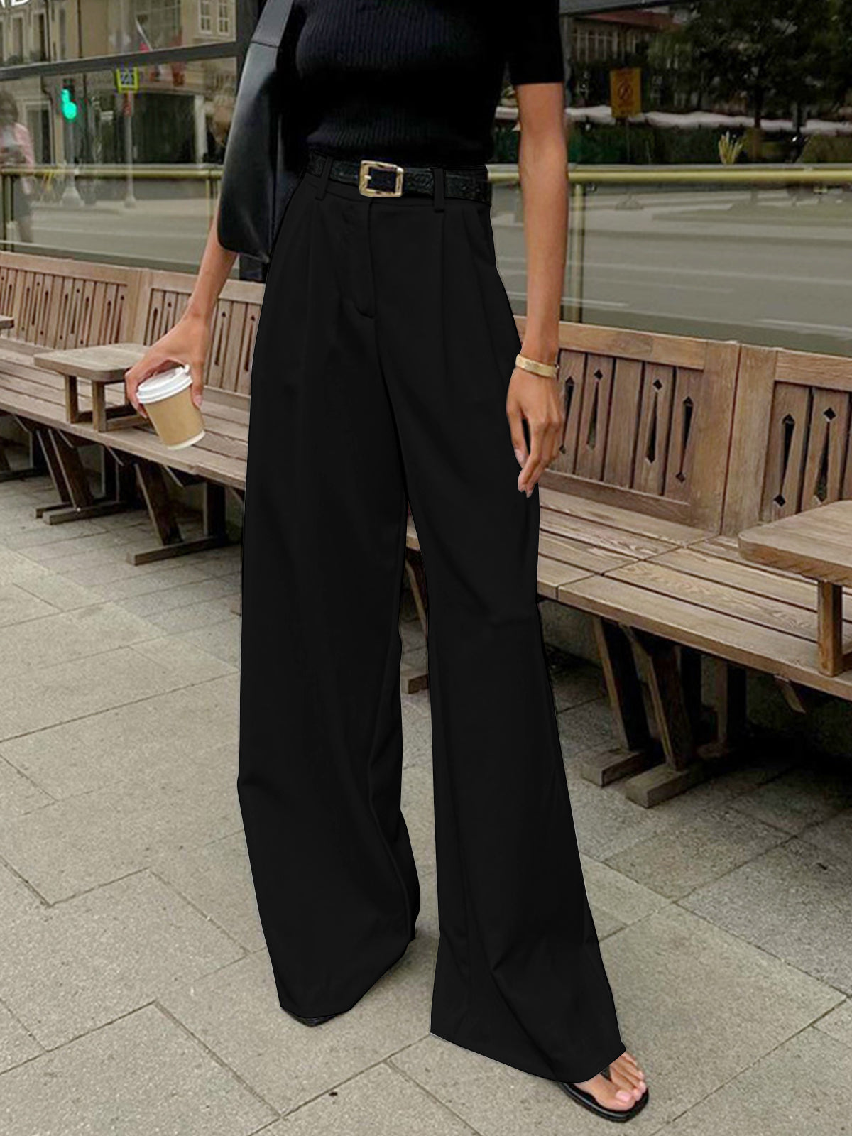 Pantalon coupe décontractée high waisted jambes larges tailleur bureau pour femme