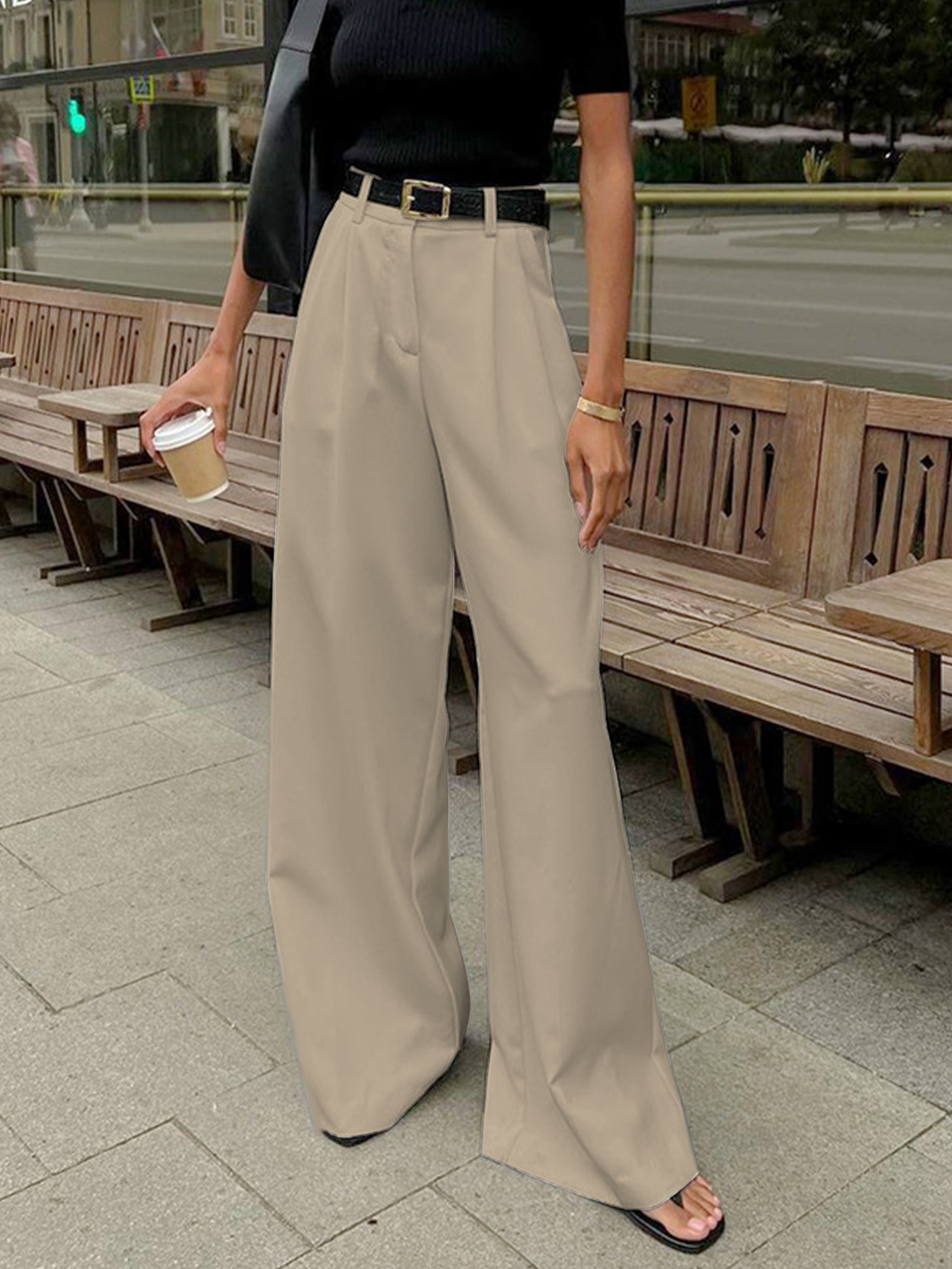 Pantalon coupe décontractée high waisted jambes larges tailleur bureau pour femme
