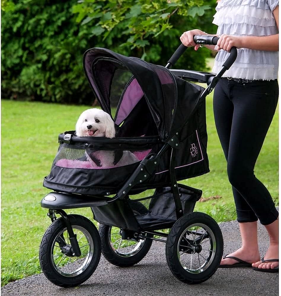 2026 Poussette pour animaux No-Zip NV pour chats et chiens Entrée sans fermeture éclair · Pliage à une main · Roues remplies de gel · Coussin en peluche & protection contre les intempéries inclus · 3 coloris