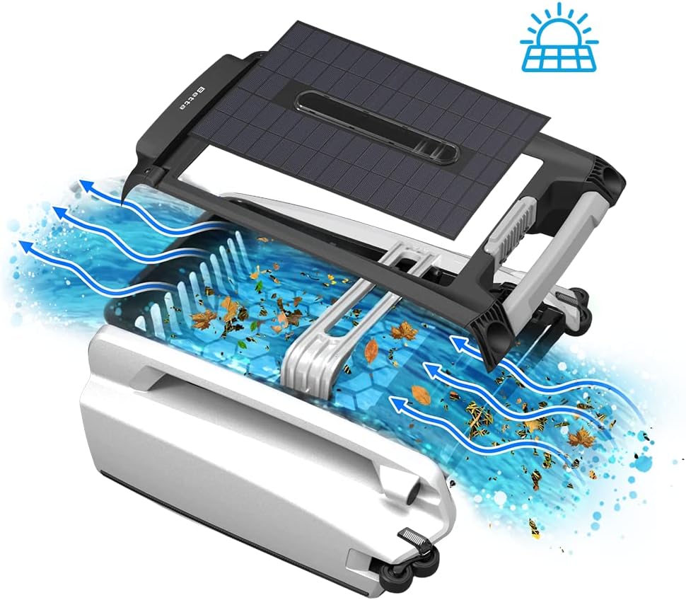 2026 Solarbetriebener automatischer Roboter-Skimmer-Reiniger für Pools mit 30 Stunden kontinuierlicher Reinigungsleistung durch Akkubetrieb und überarbeiteten, salz- und chlortoleranten Twin-Motoren (weiß)