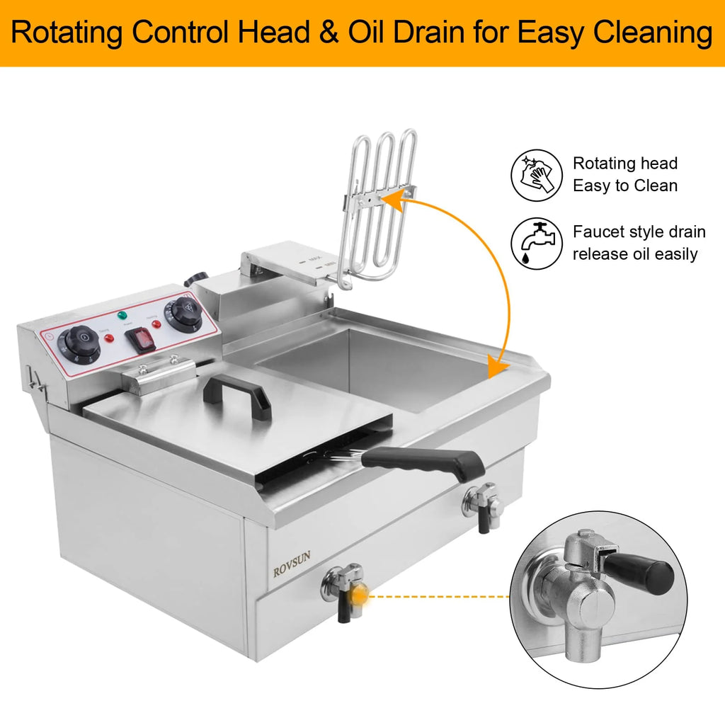 2026 24.9 QT 110V 3400W Double Tank Electric Deep Fryer with Timer & Oil Drain