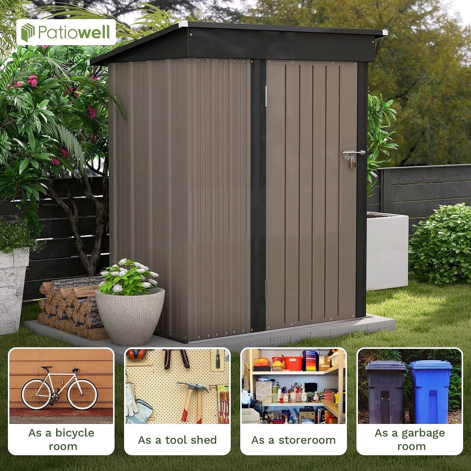 2026 Abri de jardin extérieur Patiowell 5 × 3 ft pour jardin, terrasse et pelouse