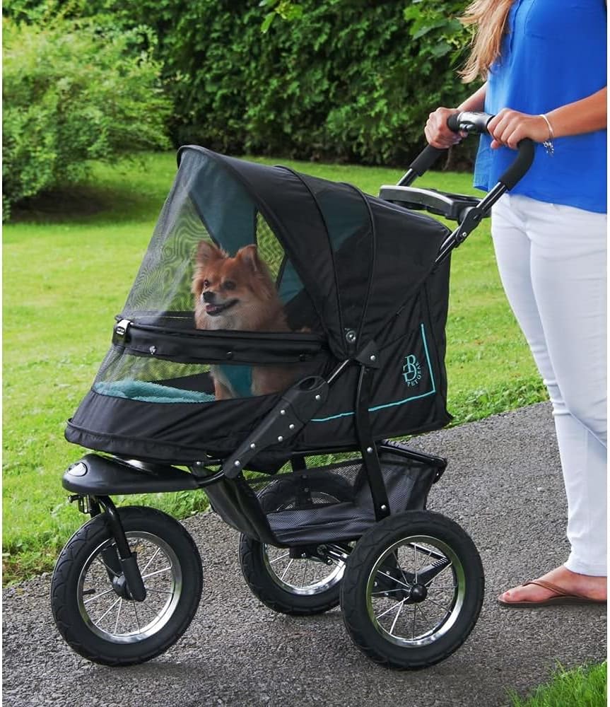 2026 No-Zip NV Haustier-Buggy für Katzen/Hunde, Einstieg ohne Reißverschluss, einfaches Zusammenklappen mit einer Hand, Reifen mit Gelfüllung, Plüschpolster + Wetterschutz inklusive, 3 Farben