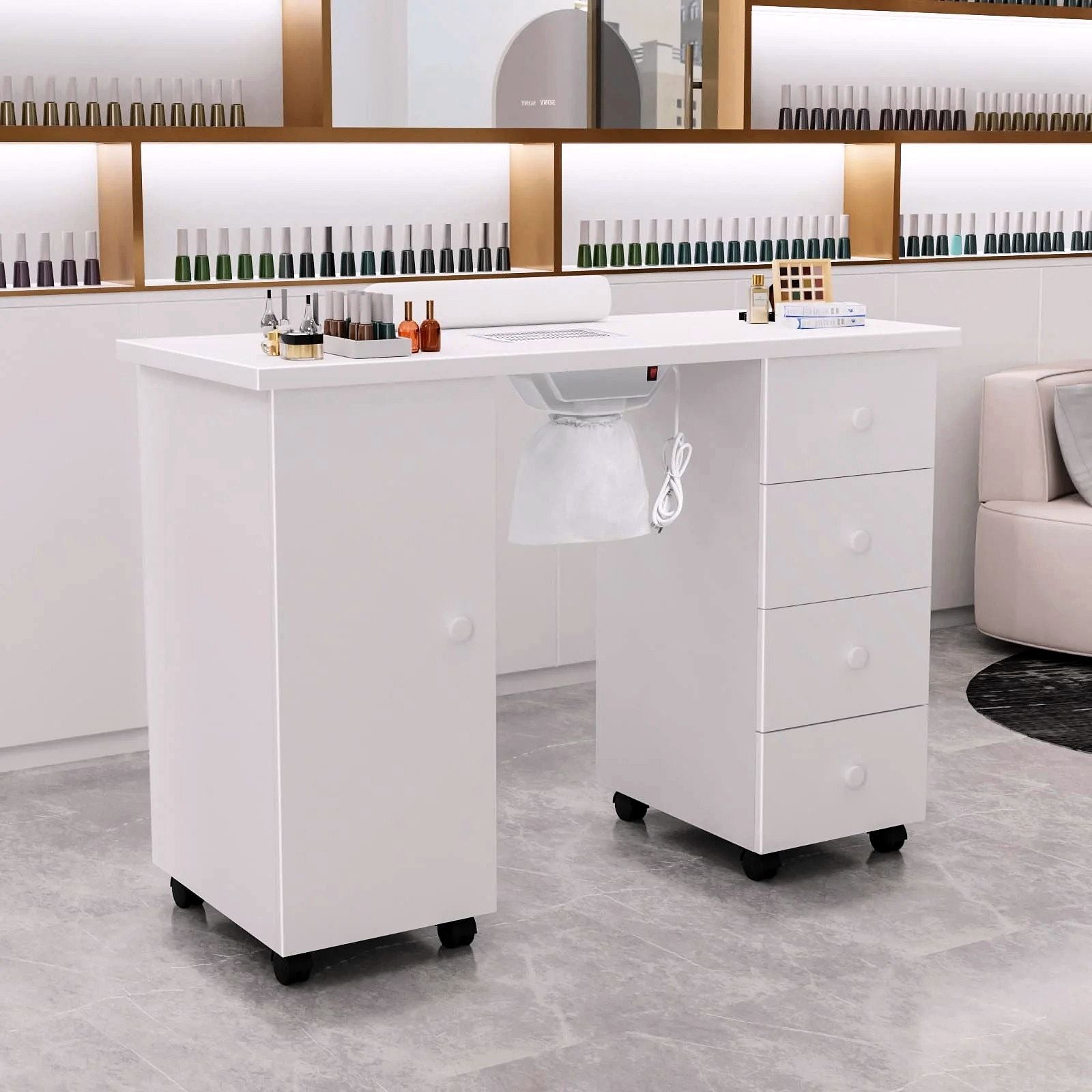2026 Table de Manucure OmySalon avec Aspirateur Électrique Intégré (Système d’Aspiration Downdraft)