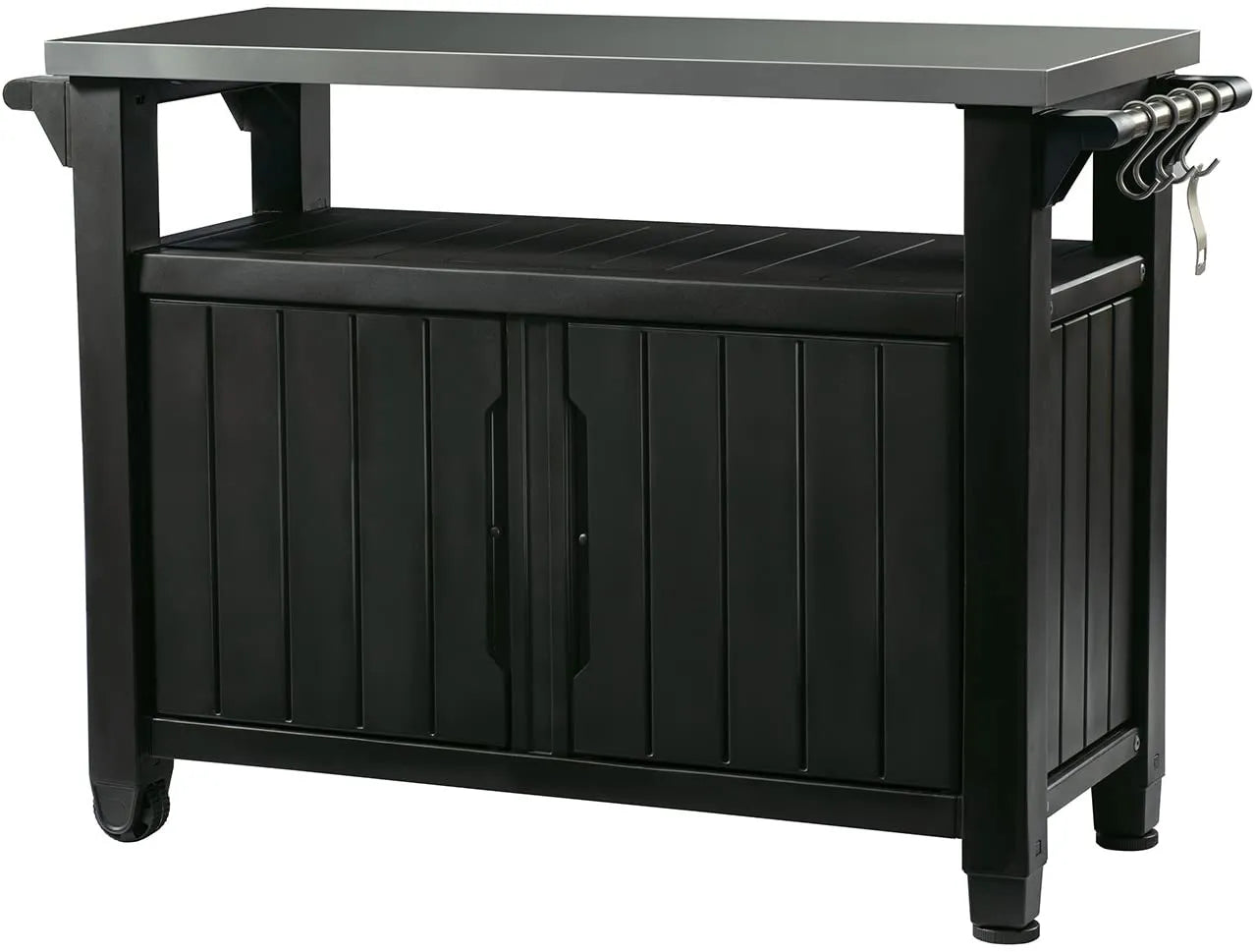 2026 2025 Keter Unity XL Mobiler Patio-Wagen – Wetterfester Außenküchentisch mit Edelstahl-Arbeitsfläche, Abschließbarem Stauraum & Zubehör