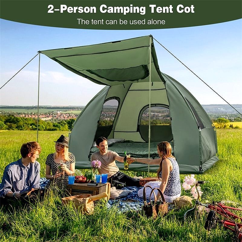 2026 Lit de Camping avec Tente 5-en-1 pour 2 Personnes – Combo Tente Outdoor Portable avec Matelas Gonflable, Sacs de Couchage & Pare-Soleil