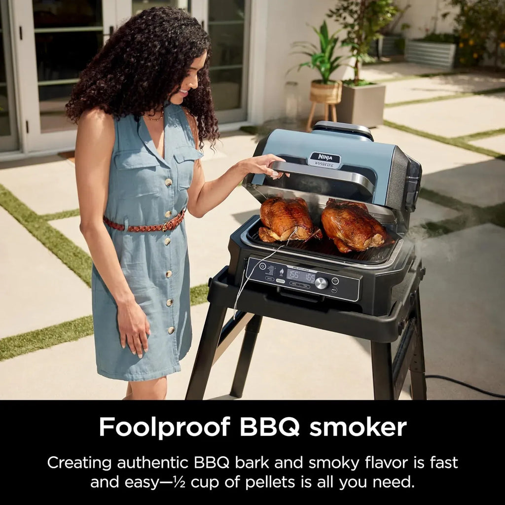 2026 Premium XL Outdoor-Grill & Smoker, Bluetooth, App-fähig, 7-in-1 Master Grill, BBQ-Smoker, Outdoor-Heißluftfritteuse, Woodfire-Technologie, 2 eingebaute Thermometer, Schwarz
