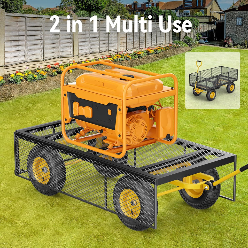 2026 Steel Garden Cart, 2-in-1 1400 lbs Heavy Duty Utility Wagon, with Removable Mesh Sides to Convert into Flatbed, 240° U-Turn 13" Pneumatic Tires Garden Wagon for Farm Yard Lawn Garden Camping