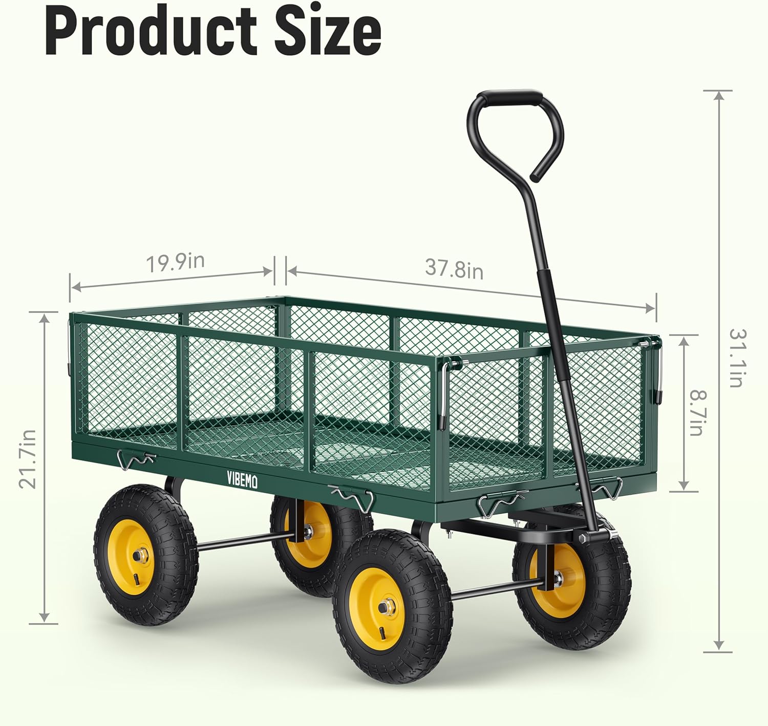 2026 Steel Garden Cart, 2-in-1 1400 lbs Heavy Duty Utility Wagon, with Removable Mesh Sides to Convert into Flatbed, 240° U-Turn 13" Pneumatic Tires Garden Wagon for Farm Yard Lawn Garden Camping