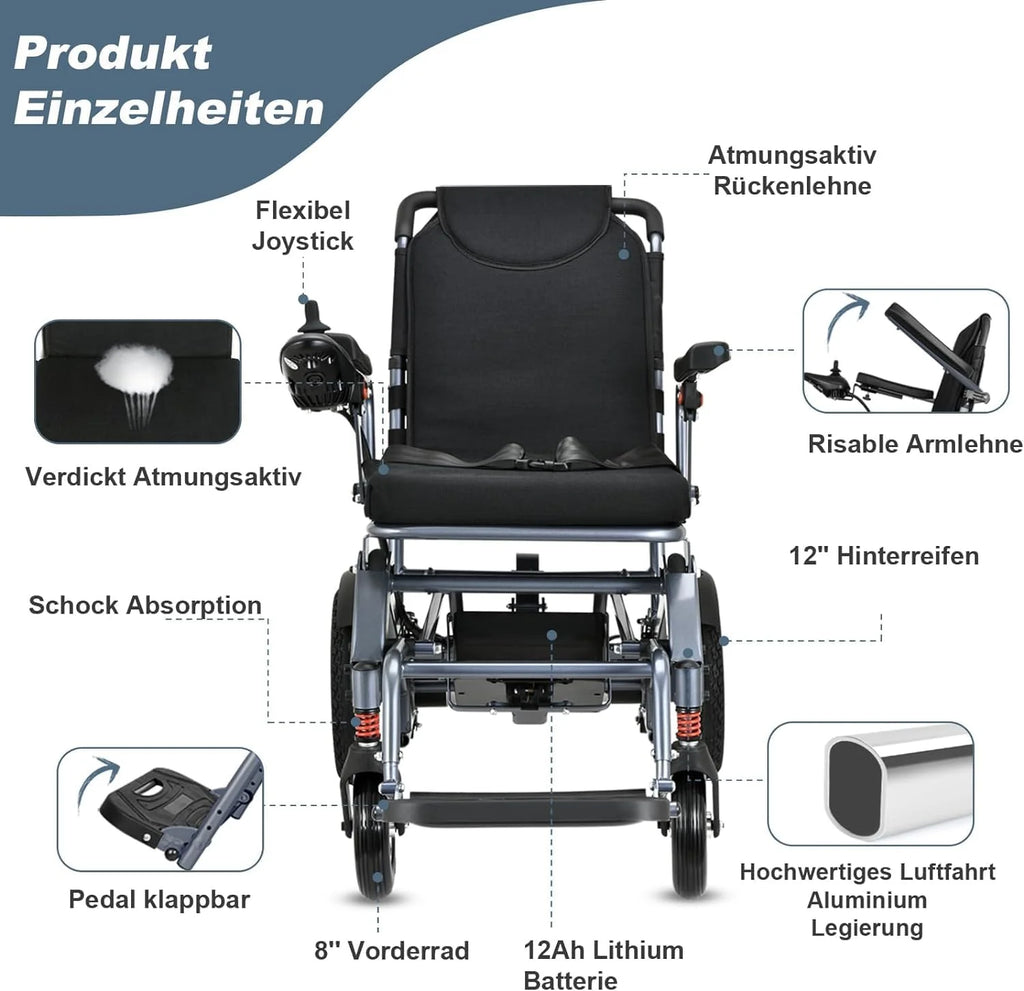 2026 WEYRAL 50cm Breite Sitz Elektrischer Rollstuhl für Erwachsene,mit Schutzhülle, Leichter Elektro Rollstuhl bis 150kg,40km Lange Elektrorollstuhl, Elektro Rollstuhl für Senioren