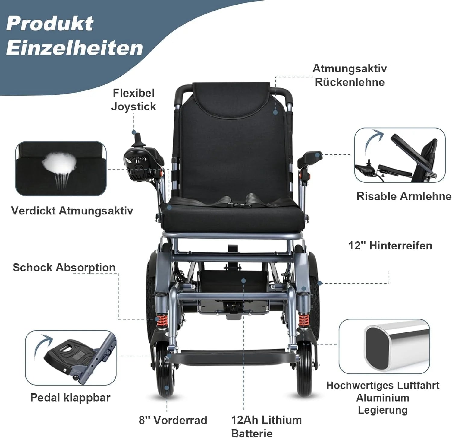 2026 WEYRAL 50cm Breite Sitz Elektrischer Rollstuhl für Erwachsene,mit Schutzhülle, Leichter Elektro Rollstuhl bis 150kg,40km Lange Elektrorollstuhl, Elektro Rollstuhl für Senioren