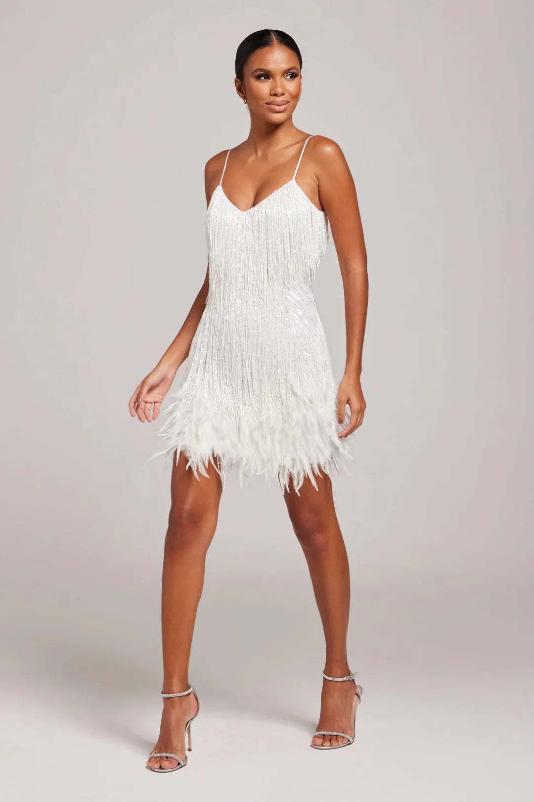 Women's Sequin Fringe Feather Mini Party Dress With Straps - LAKD London