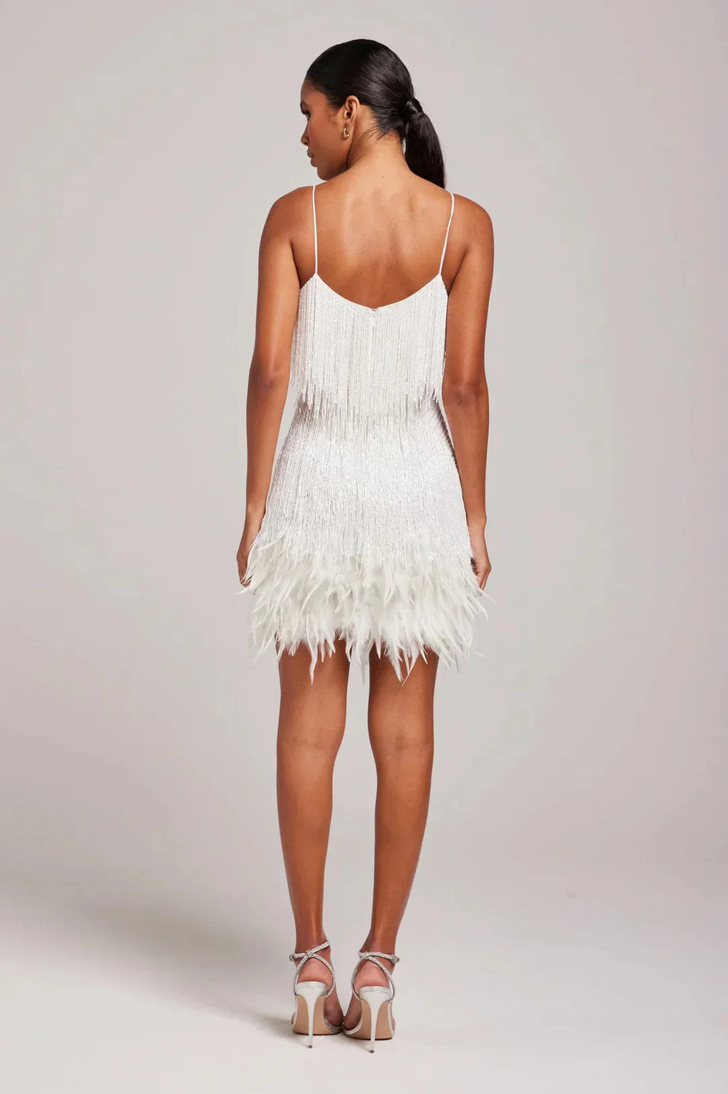 Women's Sequin Fringe Feather Mini Party Dress With Straps - LAKD London