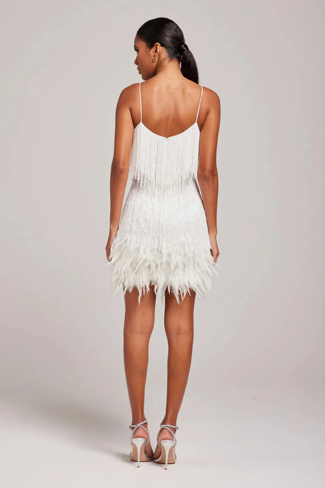 Women's Sequin Fringe Feather Mini Party Dress With Straps - LAKD London