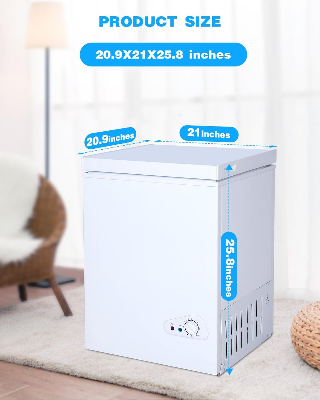 2026 3,5 Kubikfuß Gefriertruhe mit herausnehmbarem Korb, 7-stufige einstellbare Temperaturregelung (-28 °C bis -46 °C), kompakte Tiefkühltruhe für Garage, Büro, Keller, Haus, Küche, Geschäft, Wohnmobile, Weiß
