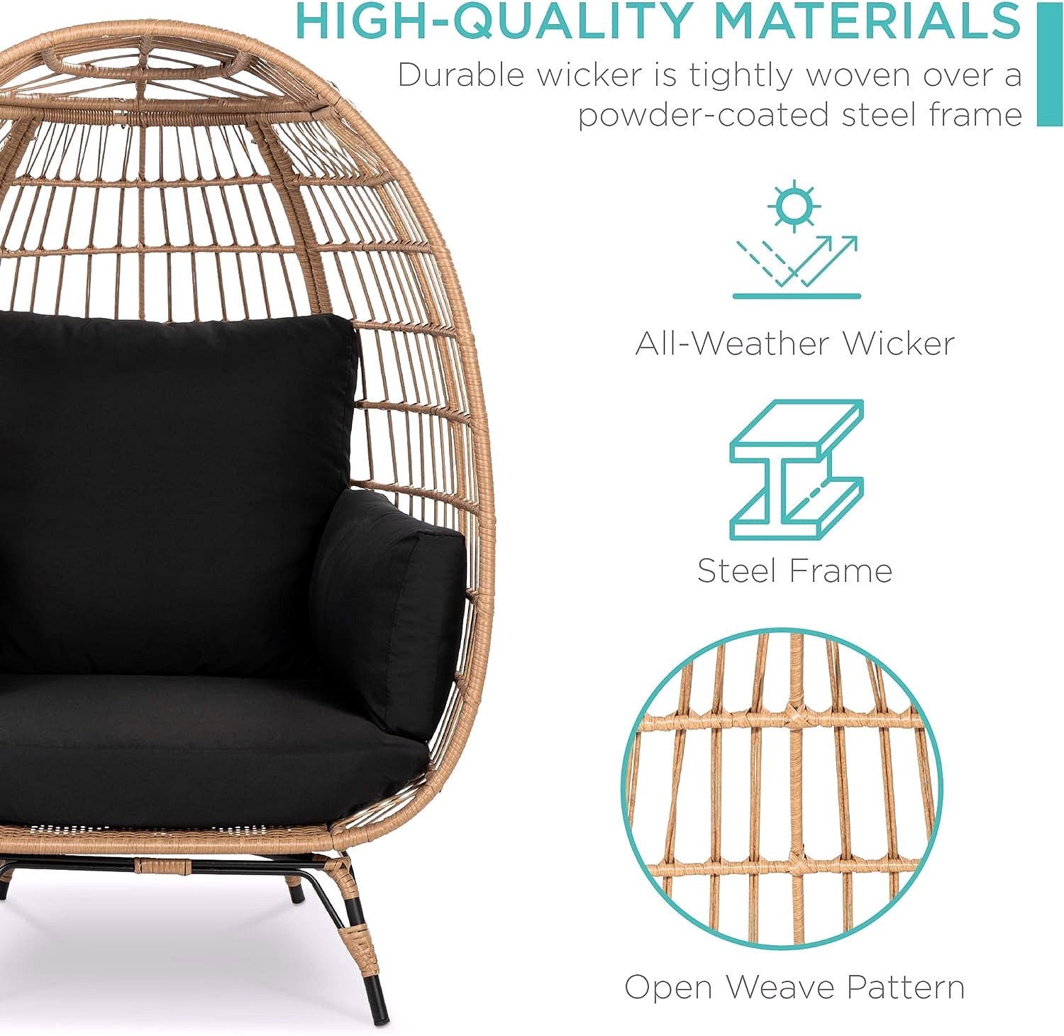 2026 Chaise à œuf en rotin Best Choice Products – Chaise longue surdimensionnée pour l'intérieur et l'extérieur, idéale pour la terrasse, le jardin et le salon