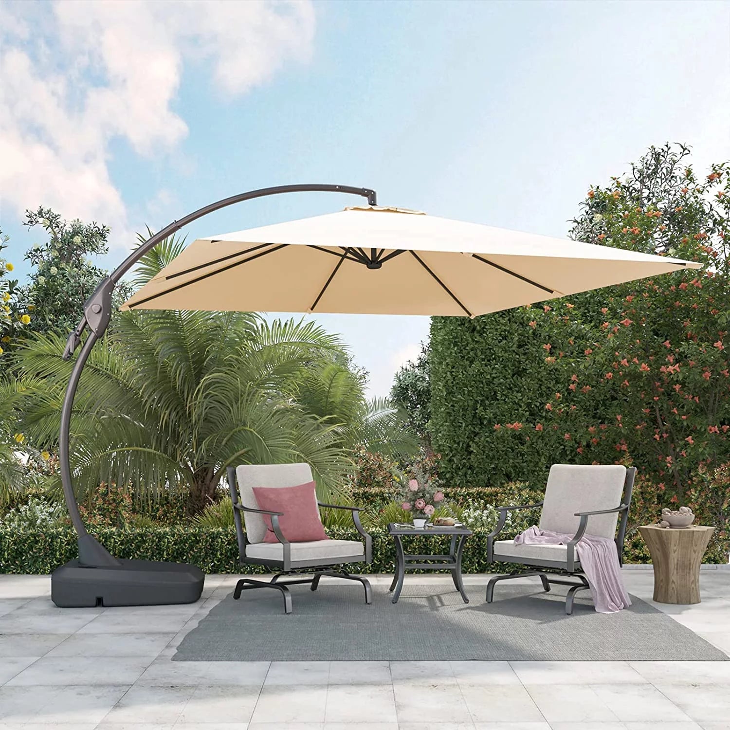 2026 Grand Patio Deluxe Ampelschirm aus Aluminium, rechteckig, mit Ständer, 3 x 3 m, Champagner