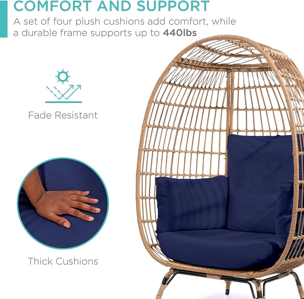 2026 Chaise à œuf en rotin Best Choice Products – Chaise longue surdimensionnée pour l'intérieur et l'extérieur, idéale pour la terrasse, le jardin et le salon