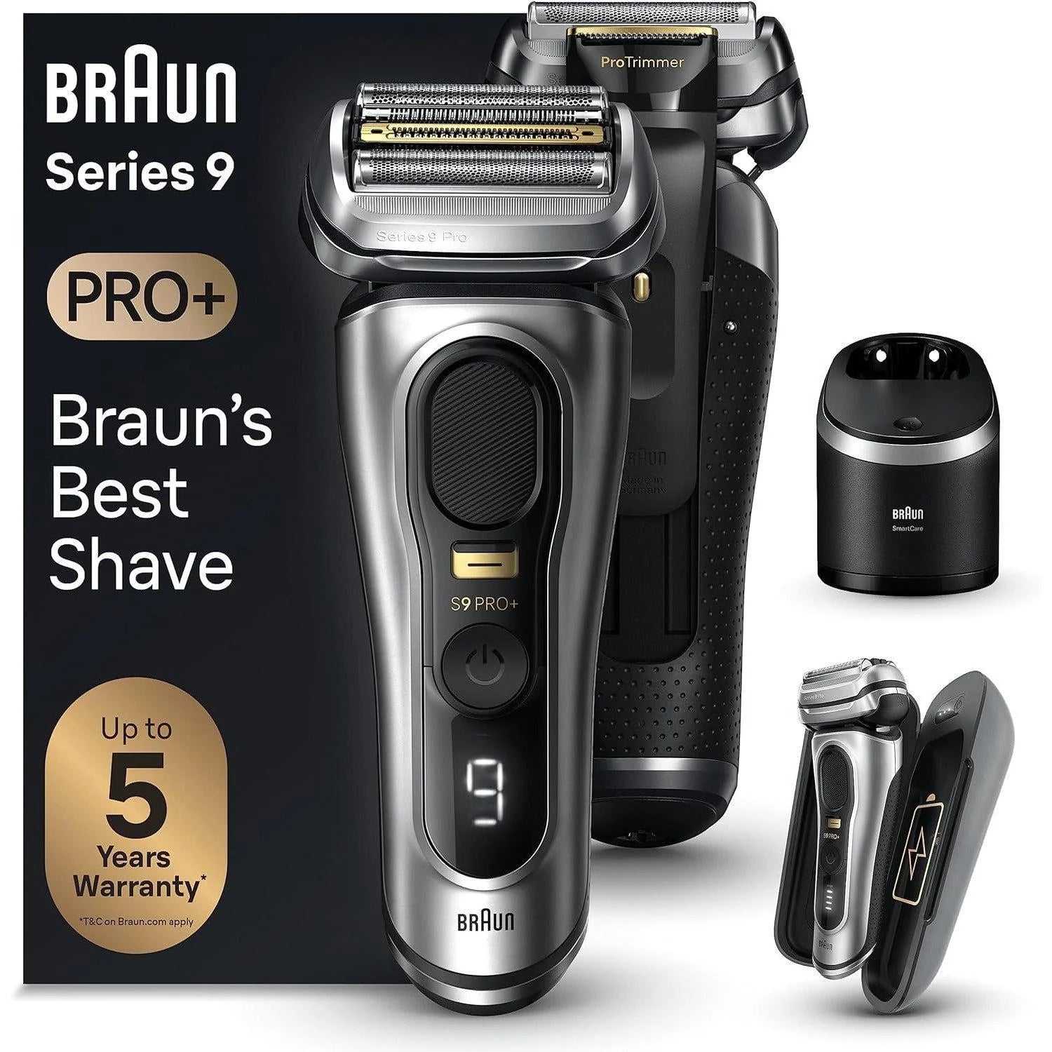 2026 2025 Braun Series 9 Pro+ 9477cc Nass- und Trockenrasierer mit 5-in-1 SmartCare Center und PowerCase, Silber