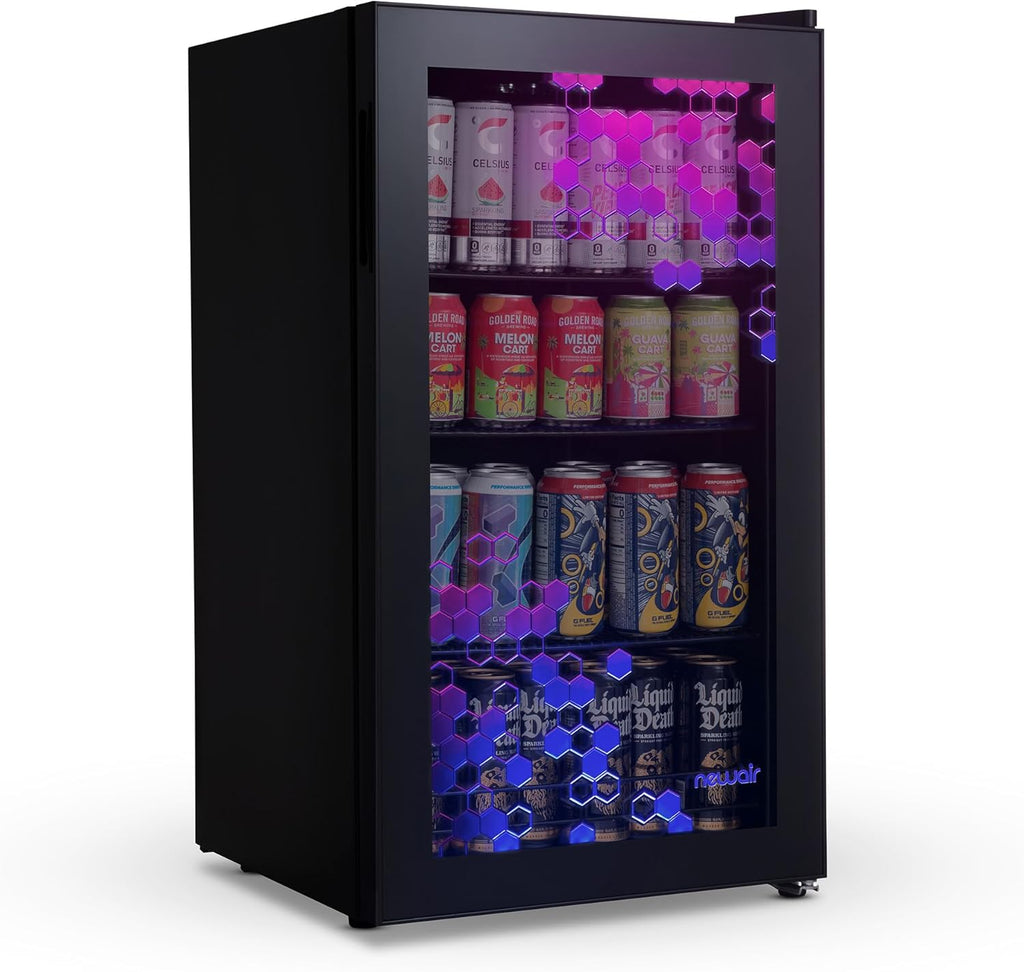 2026 Getränkekühlschrank | Freistehender Kühlschrank für 126 Dosen mit Glastür mit Scharnier rechts | Mini-Getränkekühlschrank, perfekt für Bier, Wein, Limonade und kühlere Getränke