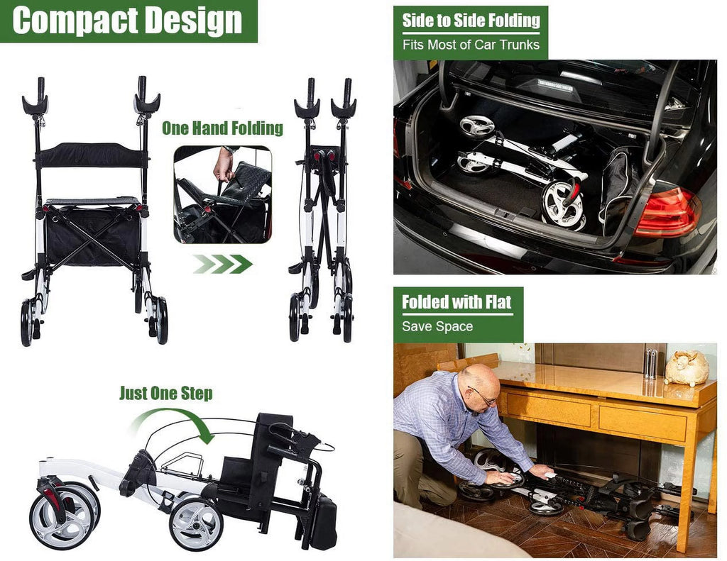 2026 BEYOUR WALKER Aufrechter Rollator, 10″ Räder, Verstellbare Armlehnen, Klappbares Design, Weiß – Mobilitätshilfe für Senioren