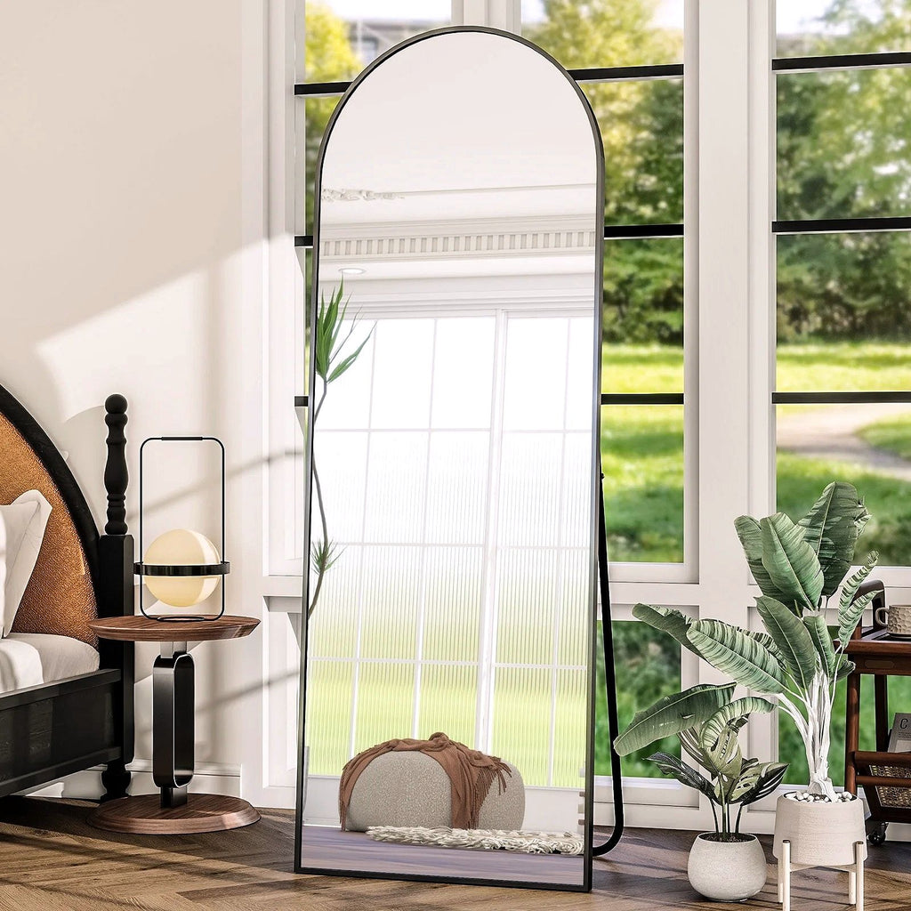 2026 Miroir sur pied au design arc métallique – Miroir de corps entier à monter au sol ou au mur