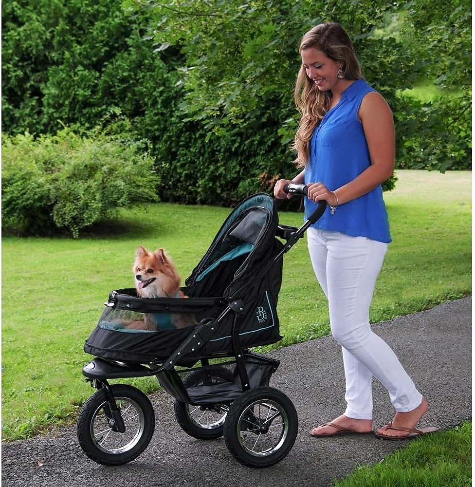 2026 Poussette pour animaux No-Zip NV pour chats et chiens Entrée sans fermeture éclair · Pliage à une main · Roues remplies de gel · Coussin en peluche & protection contre les intempéries inclus · 3 coloris
