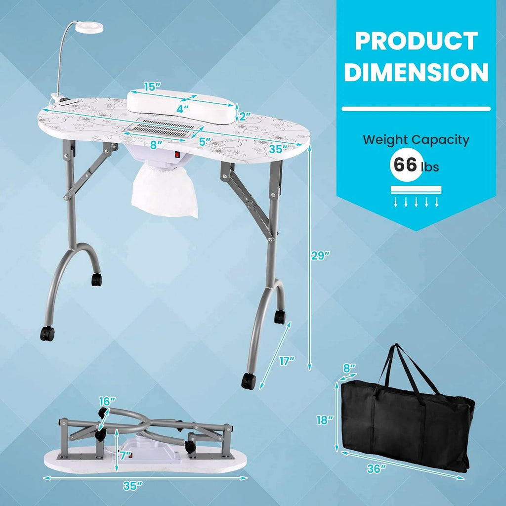 2026 Table de manucure portable LDAILY avec aspirateur électrique de poussière
