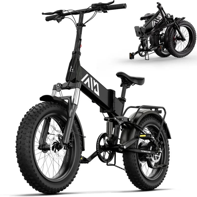 2026 TST Electric Bike, 4.0 Fat Tire Foldable Ebike, 48V 13Ah Batterie, 750W Electric Commuter Bicycle mit LCD, 20“ One-Step Folding Electric City Bike für Männer Frauen, Schwarz