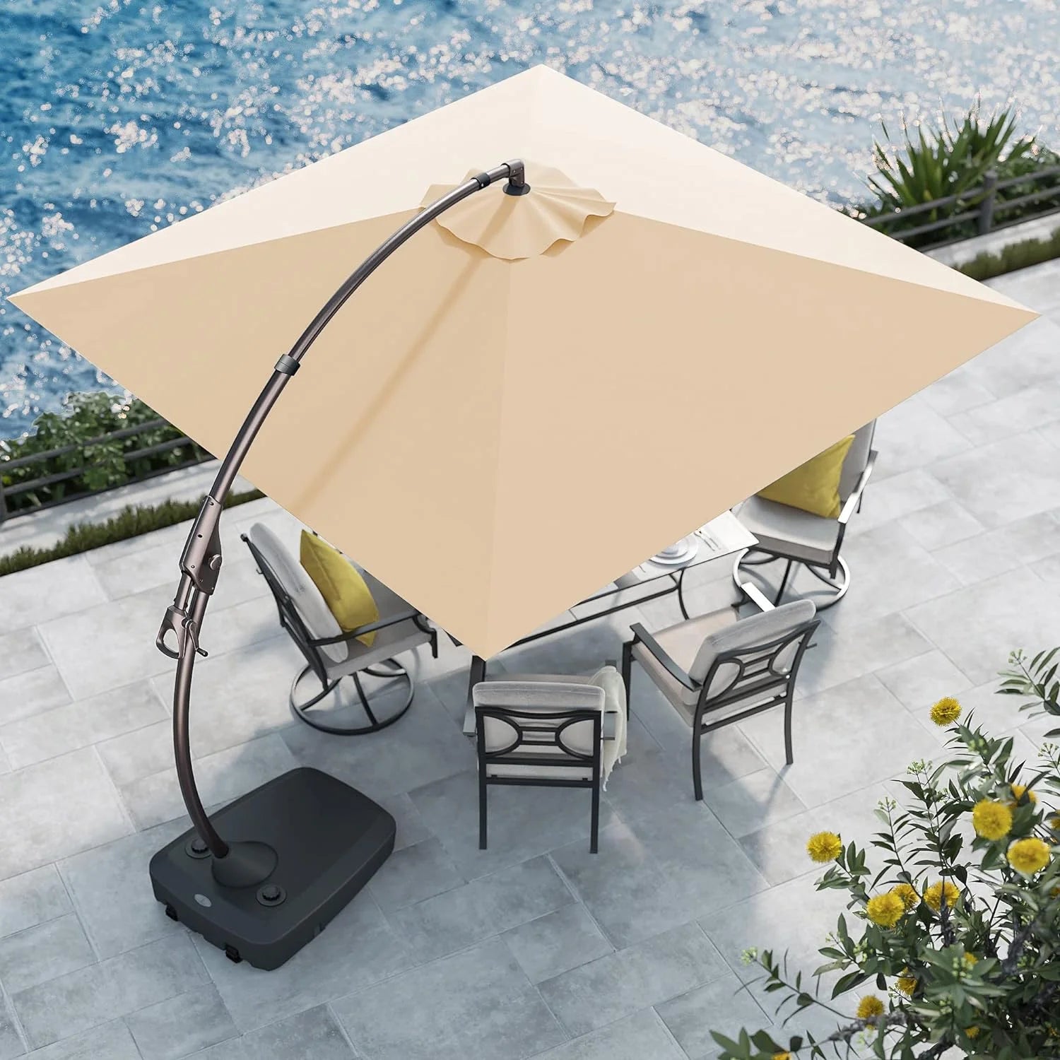 2026 Grand Patio Deluxe Ampelschirm aus Aluminium, rechteckig, mit Ständer, 3 x 3 m, Champagner
