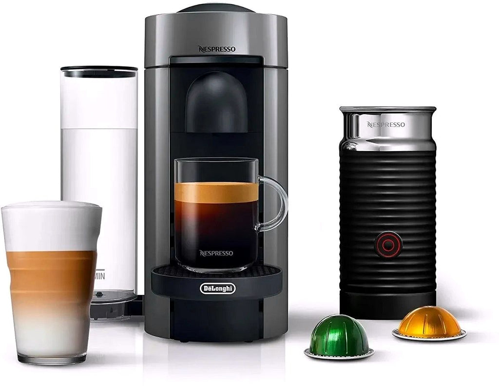 2026 Machine à café et espresso Nespresso Vertuo Plus par De'Longhi, grise, avec mousseur à lait Aeroccino