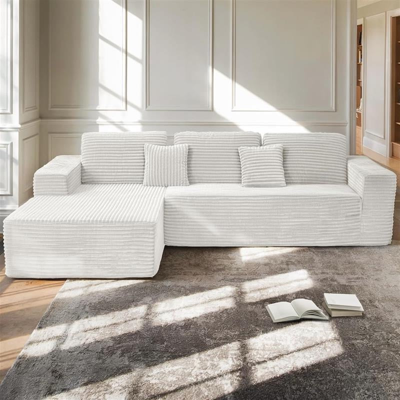 2026 Canapé d'angle 110" sans support, canapé d'angle Cloud Couch, canapé d'angle modulaire en velours côtelé en forme de L avec assise profonde, canapé rembourré pour salon, aucun assemblage requis