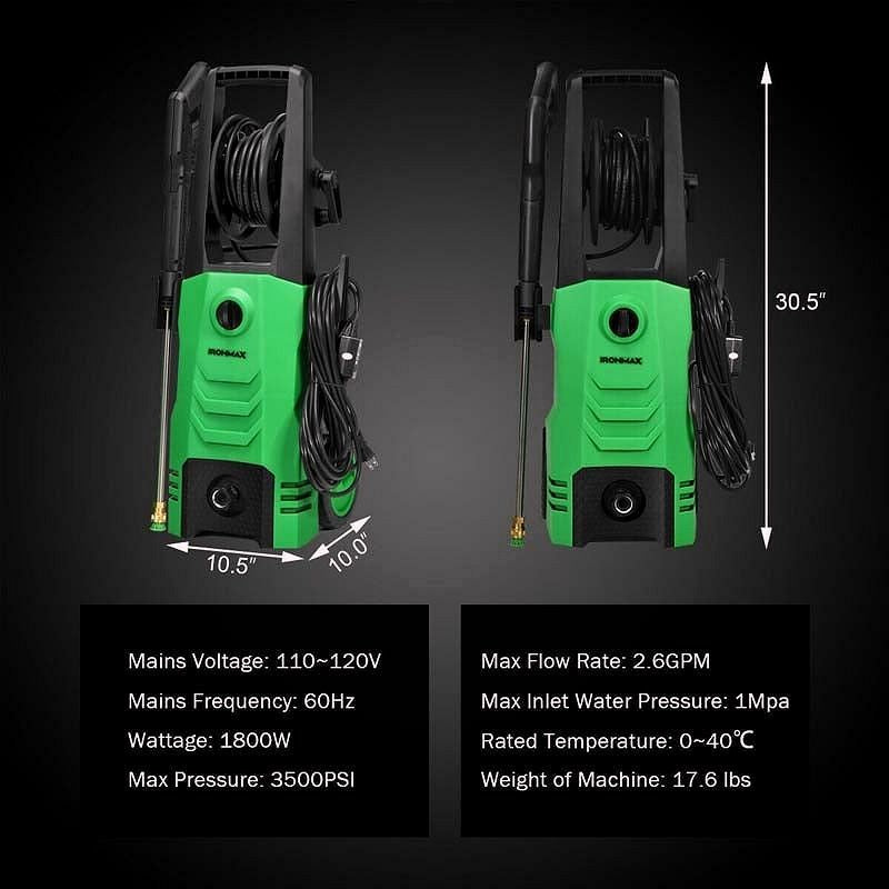 2026 Nettoyeur haute pression électrique 3500 PSI – 1800 W, 2,6 GPM, nettoyeur électrique mobile avec 4 buses